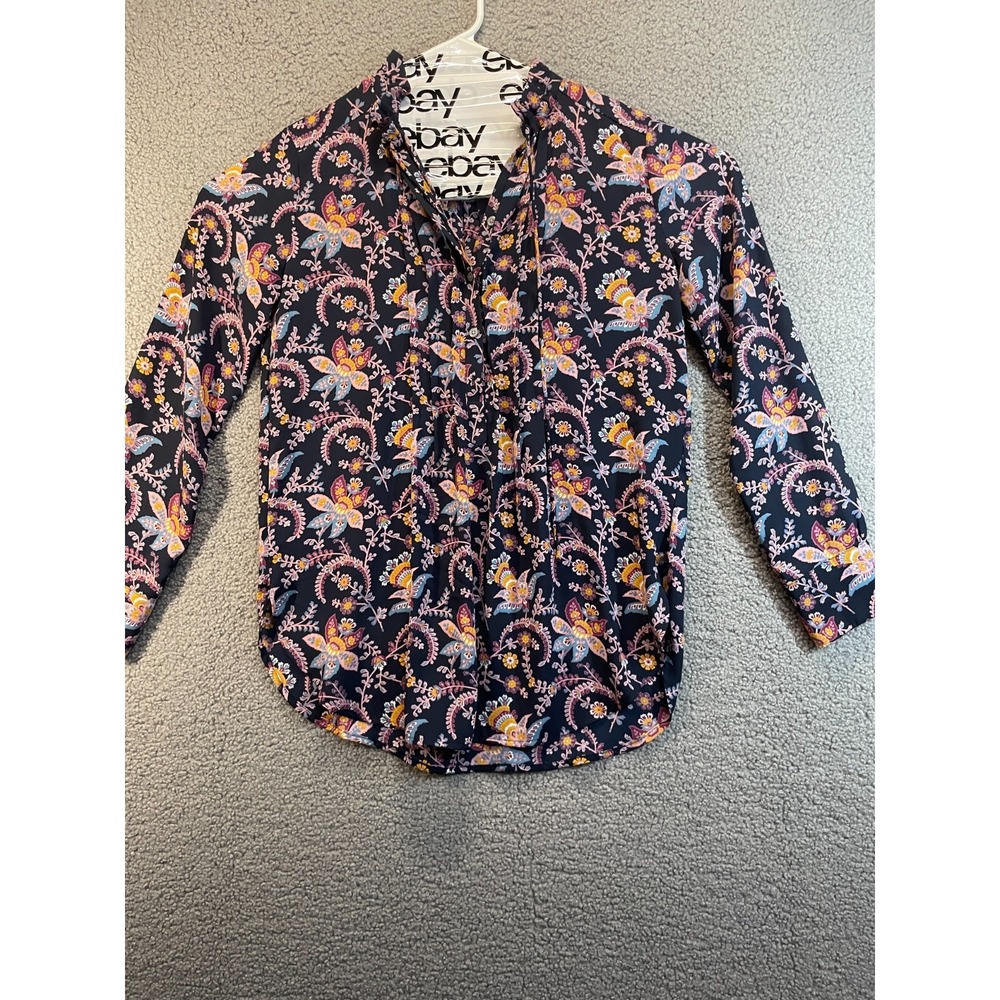 Loft Women's Peasant Top Floral Long Sleeved Ruffle Collar Size XS